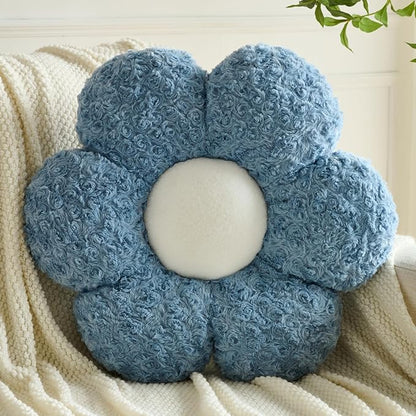 Flower Pillows, Decorative Throw Pillow with Soft Plush for Couch, Flower Shaped Pillow Home Decor Daisy Pillow for Bed (Grey Blue, 19.6 Inches)