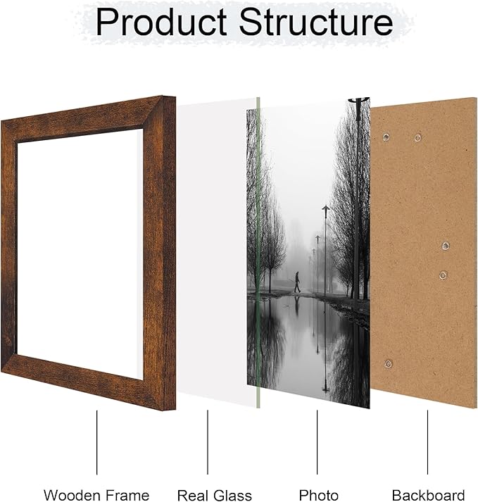 iRahmen 8.5x11 Picture Frame - High Definition Real Glass Wooden Photo Frames for Tabletop Display and Wall Mounting (Dark Brown, Set of 2)