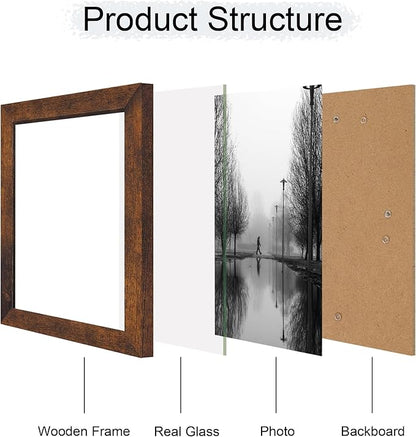 iRahmen 8.5x11 Picture Frame - High Definition Real Glass Wooden Photo Frames for Tabletop Display and Wall Mounting (Dark Brown, Set of 2)