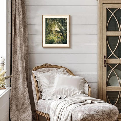 uniro Framed Canvas Wall Art, Vintage Summer Country Landscape Oil Painting, Retro Aesthetic Artwork for Wall Home Living Room Bathroom Bedroom Farmhouse Wall Decor - 10"x12"