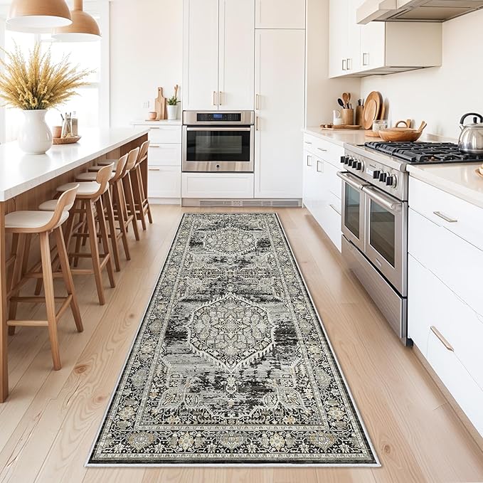 Washable Hallway Runner Rugs 3x8: Soft Ultra Thin Low Pile Carpet Machine Washable Indoor Lightweight Rug Runner Anti Slip Backing Rugs for Living Room Bedroom Kitchen 3'x8' Black
