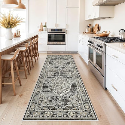 Washable Hallway Runner Rugs 3x8: Soft Ultra Thin Low Pile Carpet Machine Washable Indoor Lightweight Rug Runner Anti Slip Backing Rugs for Living Room Bedroom Kitchen 3'x8' Black