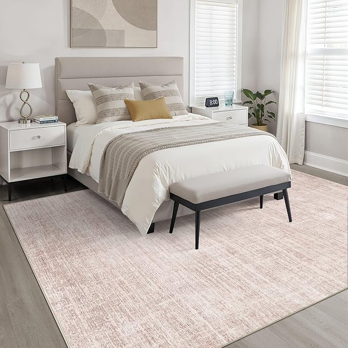 Pink Rug 6x9 Living Room: Washable Large Neutral Rugs Abstract Soft Modern Stain Resistant Indoor Floor Non-Slip Carpet for Nursery Kids Girls Bedroom Playroom Dining Room Under Table