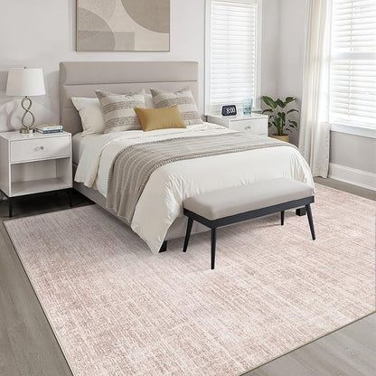 Pink Rug 7x9 Living Room: Washable Large Neutral Rugs Abstract Soft Modern Stain Resistant Indoor Floor Non-Slip Carpet for Nursery Kids Girls Bedroom Playroom Dining Room Under Table