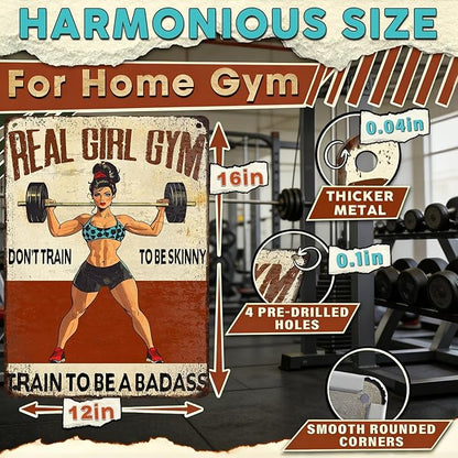 Woman Gym Vintage Tin Sign Don't Train To Be Skinny Train To Be A Badass Metal Tin Signs Funny Weightlifting Workout Decor House Decoration 12x16inch