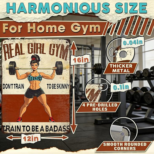 Woman Gym Vintage Tin Sign Don't Train To Be Skinny Train To Be A Badass Metal Tin Signs Funny Weightlifting Workout Decor House Decoration 12x16inch