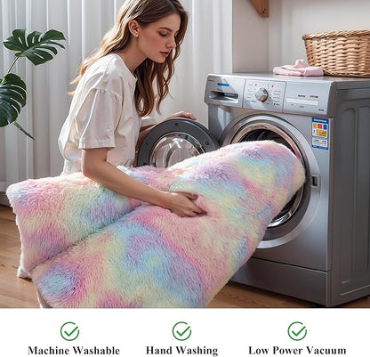 KICHOWUA Area Rug 5x7 Rainbow Fluffy Shag for Girls Bedroom,Ultra Soft Unicorn Plush Fuzzy Washable Thickened Non-Slip Carpet, Pastel Furry Shaggy Rug for Living Room Kids Boys Nursery Dorm