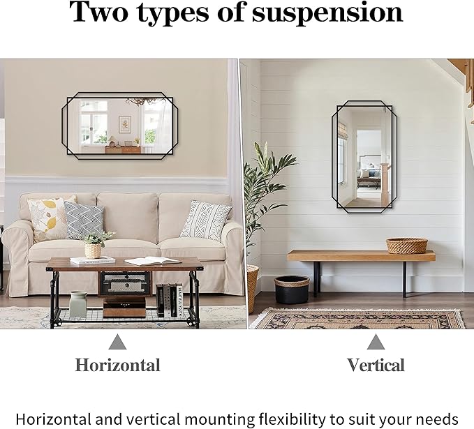 Black Bathroom Mirror with Shelf, 36" x 21" Mirror Wall Decor with Modern Art Rectangular Metal Frame for Living Room, Bedroom, Dining Room, Entryway