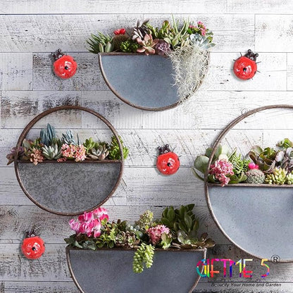 Metal Garden Yard Art Decorative 4 Pack Ladybugs Outside Garden Wall Sculptures(RED)