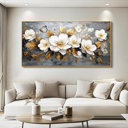 FUHAIHUA Wood Framed Canvas Wall Art For Living Room Large Wall Decor For Office Bedroom Decoration White Flower Pictures Farmhouse Painting Artwork Room Wall Mural Aesthetic Home Decor 30x60