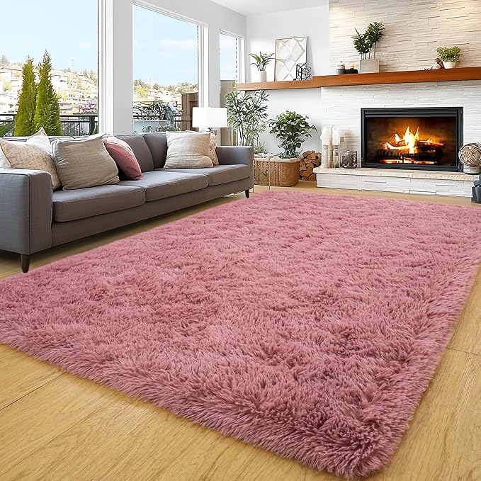 8x10 Area Rugs for Living Room Bedroom, Ultra Soft Fluffy Pink Large Rug Carpet for Bedroom, Upgrade Non-Slip Fuzzy Shag Plush Rugs for Nursery Boys Girls Kids Room Modern Indoor Home Decor