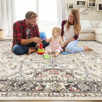 Area Rug for Living Room - 6x9 Soft Machine Washable Oriental Vintage Floral Distressed Large Indoor Floor Carpet for Bedroom Under Dining Table Home Office Decor - Multi