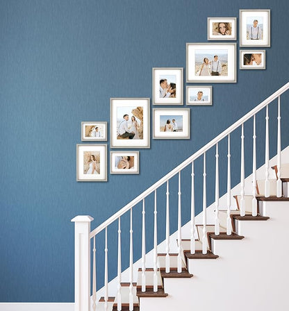 VELISTA 11 Piece Stair Picture Frame Set for Wall – Shadow Box Stairwell Gallery Wall Frame Set -Stairway Décor for Walls - Ladder Picture Frames 4x6, 5x7, and 8x10 in - Staircase Wall Décor (Gray)