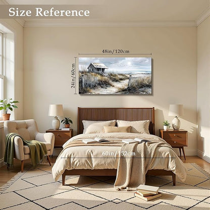 imjiayu Landscape Wall Art, Large Wall Art, Rustic Wall Decor, Coastal Cottage Canva Pictures Prints, Nostalgic Beach Paintings Wall Decor Living Room Bedroom Dining Room Modern Farmhouse 24"x48"