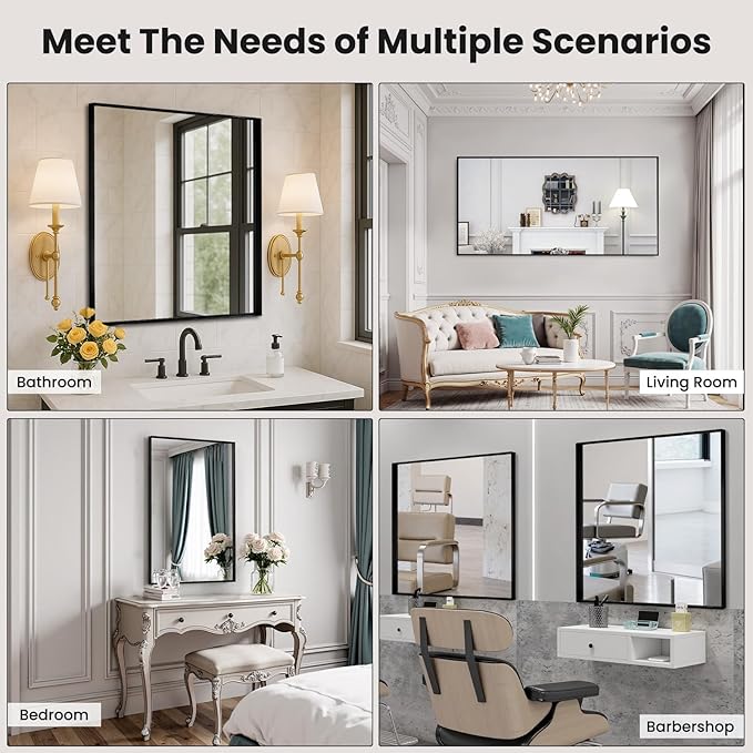 LOAAO Black Bathroom Mirror 84"X32" for Wall, Rectangle Bathroom Vanity Mirror, Tempered Glass, Hangs Vertically or Horizontally, Easy to Install, Modern Design