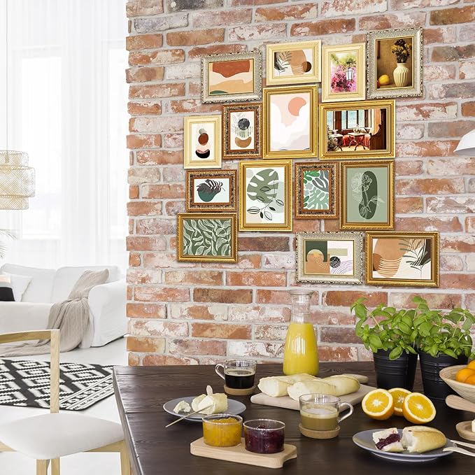 15 Pcs Gold Vintage Picture Frames for Wall or Tabletop Display Ornate French Country Frame Collage with 8x10 5x7 4x6 Frames Set for Gallery Bedroom Living Room