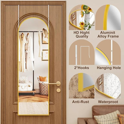 Rowjut Full Length Door Mirror, Wall Mounted Wall Mirrors, 50"X16" Arched Behind Door Mirror for Use in Living Rooms, Rooms, Bedrooms, Cloakrooms, etc. Durable & Stylish Home Decor (Gold).