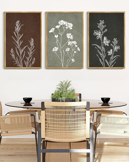 Drsoum Flower Wall Art Vintage Floral Minimalist Wall Hanging Decor Farmhouse Colorful Botanical Prints Artwork for Bedroom Living Room Hallway 16x24in Natural Framed