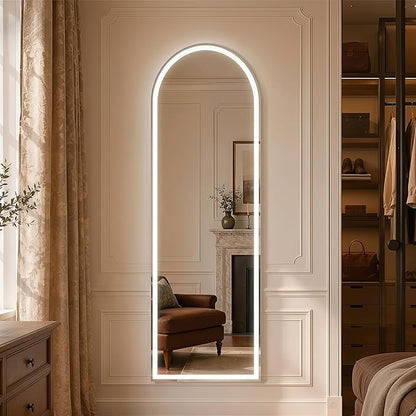 63"x20" Arched Full Length Mirror with LED Lights, Body Floor Mirror with Dimming & 3 Color Lighting, Mirror Full Length for Home Wall Decor, Tall Arch Aluminum Frame for Bedroom Cloakroom