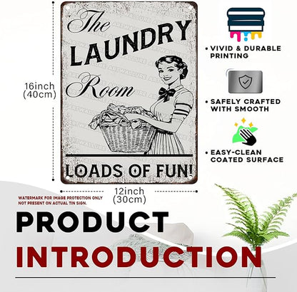 Laundry Vintage Sign Laundry Loads of Fun Metal Sign for Commercial Home Cafes Homes Bars Funny Door Art Wall Decor 12x16inch