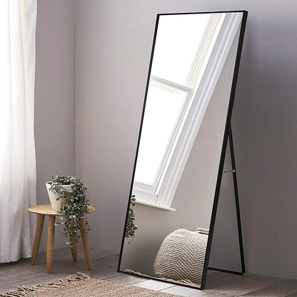 CONGUILIAO Full Length Mirror, 65" × 24" Rectangle Floor Body Standing Mirror Hanging or Leaning, Dressing Wall-Mounted for Bedroom, Living Room, Dressing Room, Balck Aluminum Alloy Frame