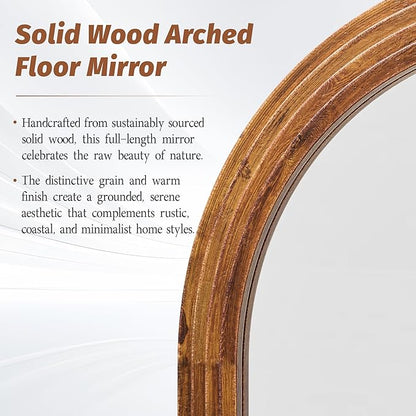Antok Full Length Mirror 82"×44" Floor Mirror Standing Tall Mirror, Arched Stand up Large Wall Mirrors, Freestanding Full Body Mirrors for Bedroom Living Room Wood Vintage Style Brown