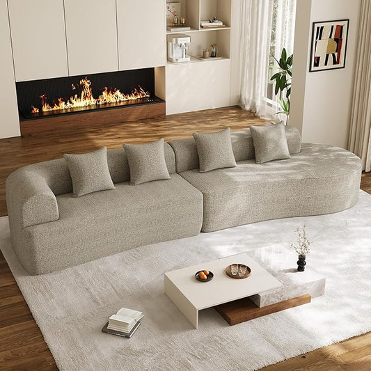 147" Oversized Sectional Sofa for Living Room, Modern Luxury Plush Chenille 4-Seater Extra Deep & Wide Seat Curved Cloud Couch with 4 Throw Pillows, No Assembly Needed, Light Brown