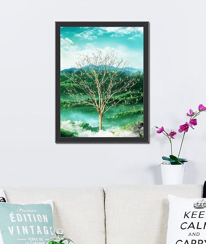 Four Seasons Tree 3D Poster Wall Art Decor Print ，Beautiful Nature Scene of Changing Four Seasons Spring Summer Fall Winter Scenery Mural，Optical Illusion Flipping Images and Holographic Pictures