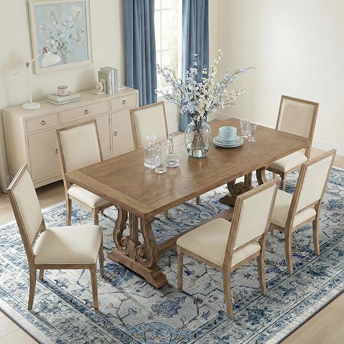 RELEANY Area Rugs 5'x8' Washable Non-Slip, Floral Vintage Distress Print Pattern Medallion Carpet for Living Room Bedroom Dining Room, Light Blue Navy Beige Gray White