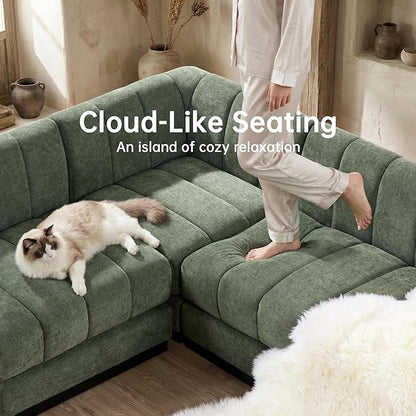 Morden Fort 6-Seater U-Shaped Modular Sectional Sofa, Large Deep Seat Chenille Couch for Living Room, Modern Modular Corner Sofa with High-Density Foam Cushions, Family Couch, Green