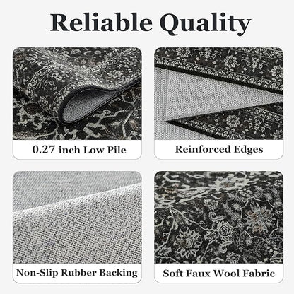 Dark 2x7 Hallway Runner Rug Non Slip, Vintage Charcoal Entryway Rugs for Inside House Mudroom, Kitchen Runner Rugs Non Skid Washable, Carpet Runner for Bathroom Laundry Room Bedroom, Midnight