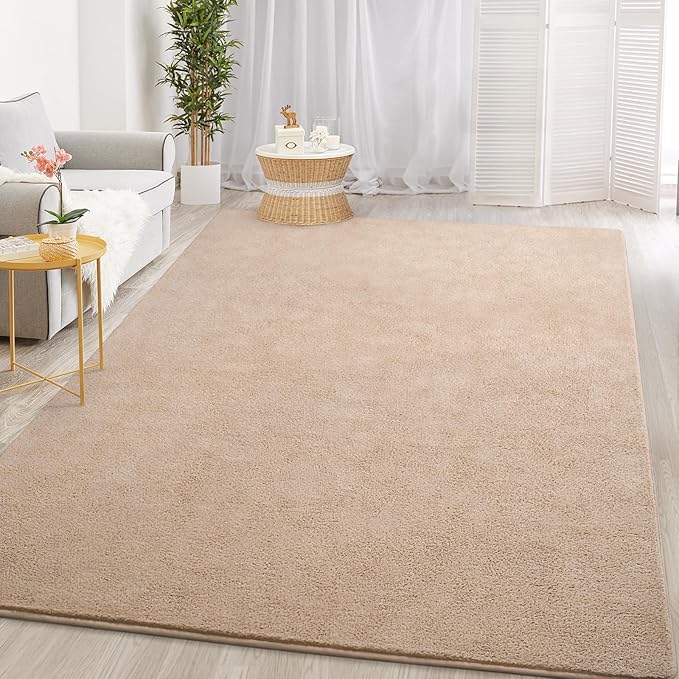 Gifeas Large Ultra Soft Modern Area Rugs for Living Room Bedroom, 6x9 Feet Beige Thickened Memory Foam Indoor Solid Minimalist Carpets, Non-Slip Comfy Rug for Boys Girls Nursery Room Home Decor