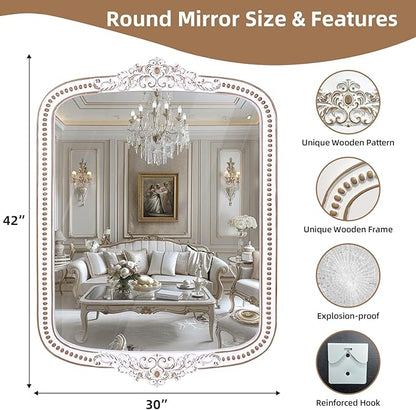HOITUZYUS Wooden Baroque Wall Mirror: 30x42 Inch Rustic Farmhouse Mirror - Ornate Decorative Mirrors for Fireplace, Living Room, Bedroom, Entryway, Bathroom - Vertical/Horizontal