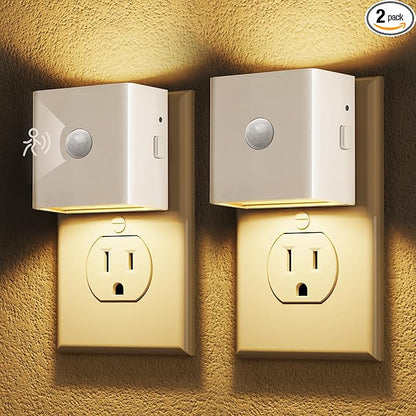 DORESshop LED Motion Sensor Night Light[2 Pack], Night Lights Plug into Wall, Brightness Adjustable Motion Activated Nightlight with Dusk to Dawn for Bedroom, Bathroom, Hallway, 3000K