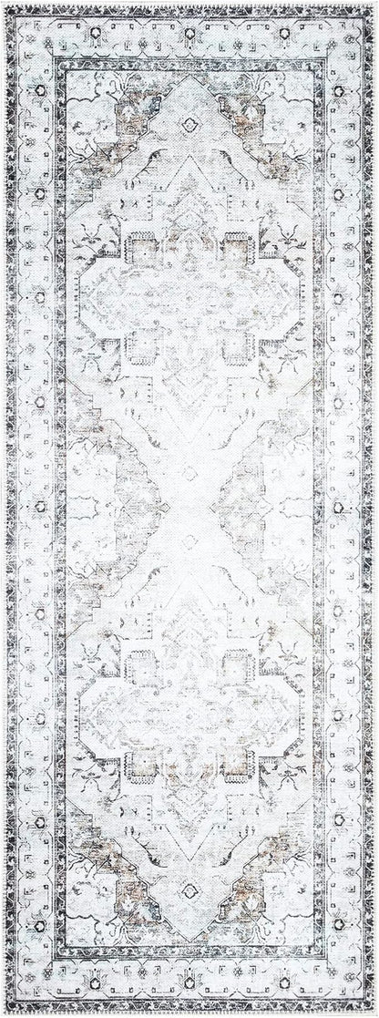 Bloom Rugs Washable Non-Slip 7 ft Runner - Brown/Beige/Charcoal Traditional Runner for Entryway, Hallway, Bathroom, and Kitchen - Exact Size: 2.5' x 7'
