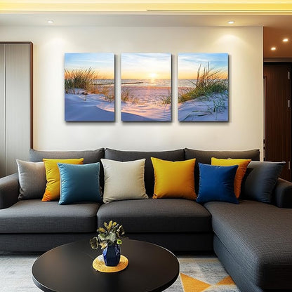 Wall Art for living room Print Artwork Wall Art Decor Poster Blue sun beach grass ocean Landscape painting bedroom bathroom Decorations Seascape Canvas Prints Picture Home Office wall Decor Works