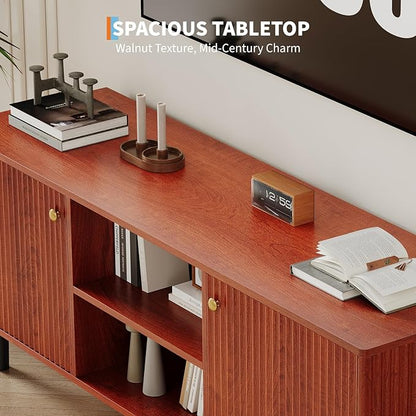 TV Stand for Living Room, Modern Entertainment Center Up to 65" TV,Television Console Table with Storage Cabinets,Walnut