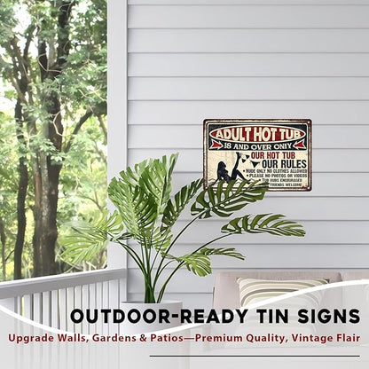 Hot Tub Vintage Tin Sign Adult Hot Tub Metal Sign Indoor Outdoor Funny Signs for Backyard Decor Signs 8x12inch