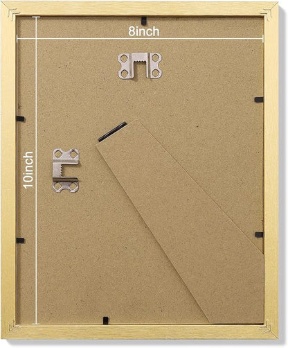 Vittanly 8x10 Picture Frames Set of 9, Shatter Resistant Plexiglass, Display 5x7 Pictures with Mat or 8x10 without Mat, Photo Frames for Wall or Tabletop, Engineered Wood, Gold