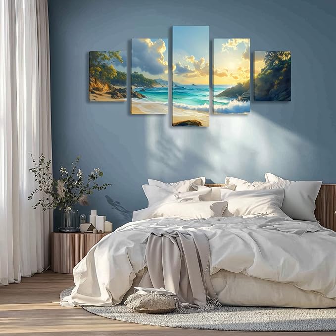 Landscape Coastal Wall Art for Living Room Beach Canvas Wall Art Prints Artwork for Walls Nature Ocean Scenery Wall Paintings Wall Poster Wall Decor for Bedroom Home Office Decor - 50"W x 24"H