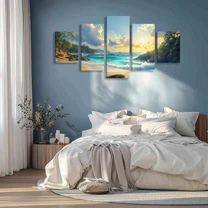 Landscape Coastal Wall Art for Living Room Beach Canvas Wall Art Prints Artwork for Walls Nature Ocean Scenery Wall Paintings Wall Poster Wall Decor for Bedroom Home Office Decor - 50"W x 24"H