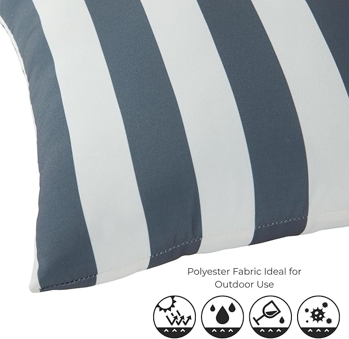 Set of 2 Outdoor Throw Pillows 19 x 12 Inch – Reversible Rectangle Patio Accent Pillows – Weather-Resistant Polyester Fabric – Eco-Friendly Recycled Polyfiber Fill – Canopy Stripe Gray