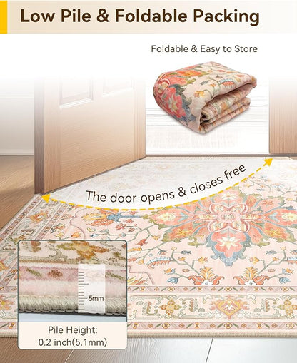 RELEANY Area Rugs 2'x3' Kitchen Rugs Entry Rug Small Rugs for Entryway Kitchen Bathroom Door Mat Indoor Entrance,Washable Non Slip, Light Pink Colorful