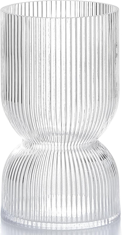 7.5 inch Vase for Flowers, Clear Ribbed Thickened Glass Vases, Hourglass Bud Flower Vase for Bookshelf, Dinner Table, Indoor Office Desktop, Meeting Room, Bathroom, Home Decor, Christmas Decoration