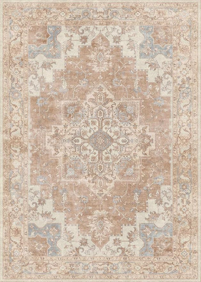 GENIMO 6x9 Area Rugs for Living Room, Machine Washable Non Slip Rugs, Low Pile Lightweight Vintage Print Rug for Bedroom, Dining Room, Home Office, Orange&Beige