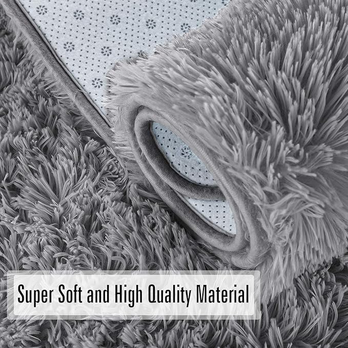 Andecor Soft Fluffy Bedroom Rugs, 6 x 9 Feet Indoor Shaggy Plush Area Rug for Boys Girls Kids Baby College Dorm Living Room Home Decor Floor Carpet, Grey