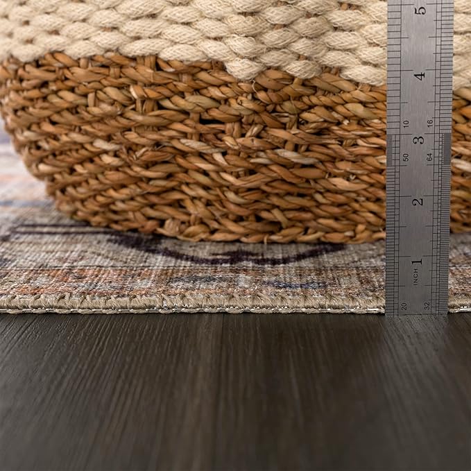 Bloom Rugs Washable 7 ft Runner - Orange/Blue/Beige Traditional Runner for Entryway, Hallway, Bathroom, and Kitchen - Exact Size: 2.5' x 7'