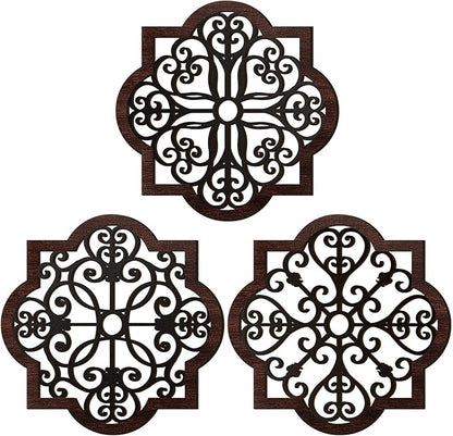 Zhanmai 3 Pieces Thicken Rustic Wood Wall Decor Farmhouse Geometric Wall Art Farmhouse Hanging Decoration for Living Room Bedroom Home Indoor Outdoor Office, 12 x 12 Inch, Brown