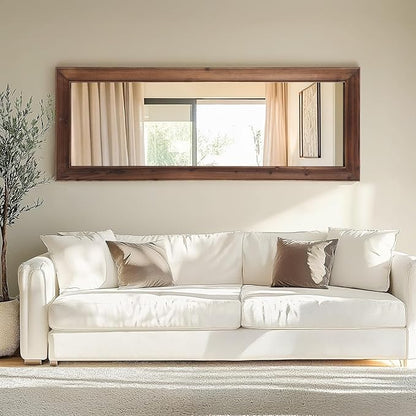 Rustic Floor Full Length Mirror Wood Frame, 56"X21" Farmhouse Free Standing Mirror for Bedroom Living Room Entryway, Hanging or Leaning Wall-Mounted, Tempered Glass, Brown