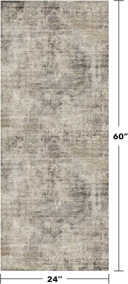 Vintage 2x5 Taupe Runner Rugs for Indoor Entryway, Washable Farmhouse Kitchen Rugs with Rubber Backing, Entryway Indoor Runner for Bathroom, Home Office Floor Rug, Non-Slip Stain & Fade Resistant